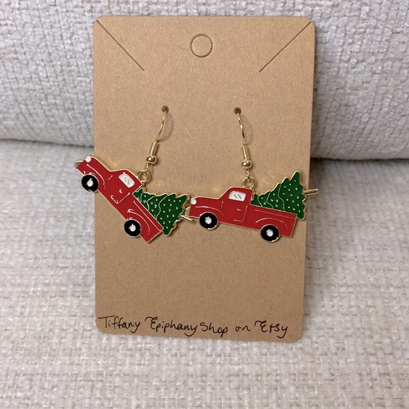 Christmas Truck and Christmas Tree Earrings NWT Hypoallergenic - Picture 1 of 3